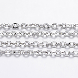 304 Stainless Steel Cable Chains, Soldered, with Spool, Flat Oval, for Jewelry Making, Stainless Steel Color, 2.5x2x0.5mm, about 65.61 Feet(20m)/roll(CHS-H017-02P-20M)