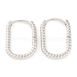 925 Sterling Silver Hoop Earrings for Women, Rectangle, Real Platinum Plated, 16.5x11.5x2.5mm(STER-U005-15P)