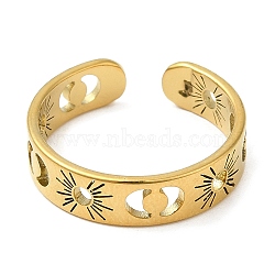 304 Stainless Steel Open Cuff Rings, Sun with Moon, Golden, US Size 6(16.5mm)(X-RJEW-K245-55G)
