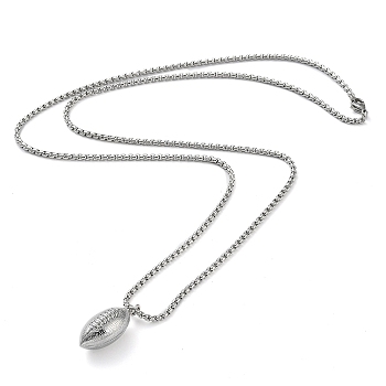 304 Stainless Steel Rugby Pendant Necklaces, Stainless Steel Color, 27.17~27.84''(69~70.8cm), Rugby: 29x12.5x11.5mm