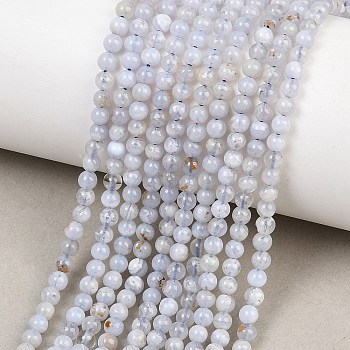 Natural Blue Lace Agate Beads Strands, Smooth Round, 3.5mm, Hole: 0.6mm, about 123pcs/strand, 15.47''~15.55''(39.3~39.5cm)