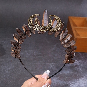 Triple Moon Metal Hair Bands, Natural Quartz Crystal Wrapped Hair Hoop for Women Girl, Camel, 180x150mm