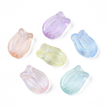 Transparent Acrylic Beads, Glitter Powder, Flower, Mixed Color, 16x12x7mm, Hole: 1.2mm, about 670pcs/500g