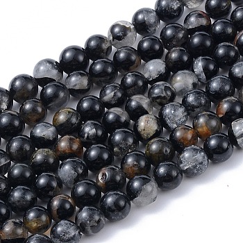 Natural Black Tourmaline Beads Strands, Round, 6mm, Hole: 0.8mm, about 67pcs/strand, 15.3 inch(39cm)