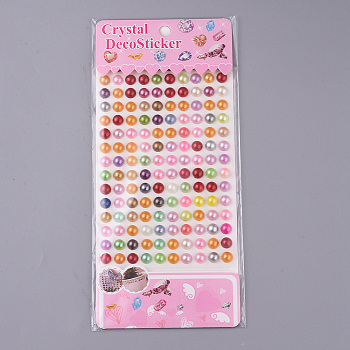 Acrylic Imitation Pearl Stickers, Half Round Pearls Stickers, for Scrapbooking and Crafts, Mixed Color, 8x3mm, 150pcs/sheets