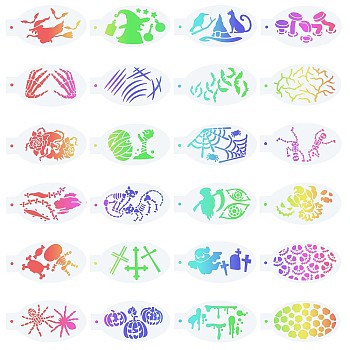 Plastic Face Paint Stencils, Body Facial Painting Tattoo Painting Templates for School Home Party, Halloween Themed Pattern, 7.5x14x0.01cm, 24Pcs/set