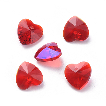 Glass Rhinestone Charms, Faceted, Heart, Light Siam, 8x8x4mm, Hole: 1mm