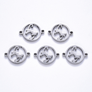 201 Stainless Steel Links Connectors, Laser Cut, Flat Round with Butterfly, Stainless Steel Color, 14.5x19.5x1.5mm, Hole: 1.6mm