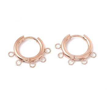 Ion Plating(IP) 304 Stainless Steel Hoop Earring Findings, with Horizontal Loops, Ring, Rose Gold, 16x20x2.5mm, Hole: 1.8mm, Pin: 0.9mm