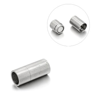 Matte 304 Stainless Steel Column Magnetic Clasps with Glue-in Ends, Stainless Steel Color, 20x9mm, Hole: 7mm