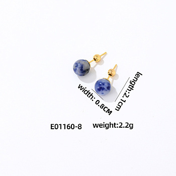 Handmade Fashion Gemstone Stainless Steel Bead Earrings Accessories for Autumn/Winter, Golden, 21x8mm