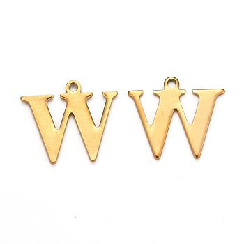 Ion Plating(IP) 304 Stainless Steel Alphabet Charms, Golden, Letter.W, 12x14x0.7mm, Hole: 1mm