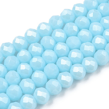 Electroplate Glass Beads Strands, Pearl Luster Plated, Faceted, Rondelle, Light Blue, 2.9~3.3x2mm, Hole: 0.8mm, about 148~150pcs/strand, 39.5~40cm