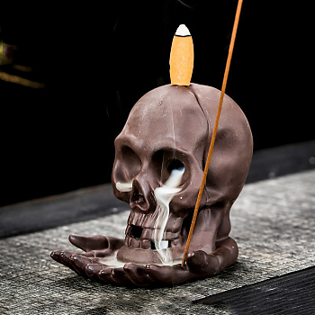 Resin Incense Burners, Skull Incense Holders, Home Office Teahouse Zen Buddhist Supplies, Coconut Brown, 105x80x110mm