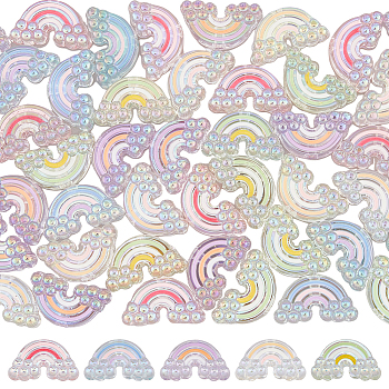 50Pcs 5 Colors UV Plating Rainbow Iridescent Acrylic Enamel Beads, Rainbow, Mixed Color, 17x29x11mm, Hole: 3.5mm, 10pcs/color
