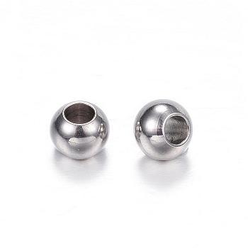 201 Stainless Steel Beads, Round, Stainless Steel Color, 5x4mm, Hole: 2.2mm