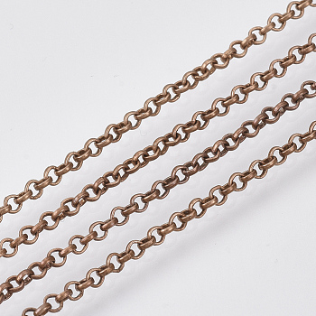 Iron Rolo Chains, Belcher Chain, with Spool, Soldered, Lead Free & Nickel Free, Red Copper, 2x0.5mm, about 295.27 Feet(90m)/roll