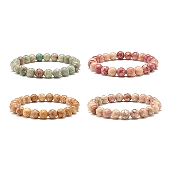 8.5mm Dyed Natural Maifanite/Maifan Stone Round Beads Stretch Bracelet for Girl Women, Mixed Color, Inner Diameter: 2-1/8 inch(5.5cm), Beads: 8.5mm
