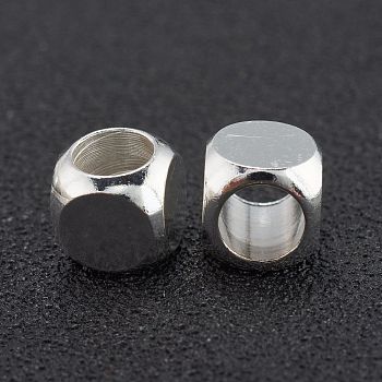Brass Beads, Long-Lasting Plated, Cube, 925 Sterling Silver Plated, 6x6x6mm, Hole: 4mm