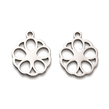 316 Surgical Stainless Steel Pendants, Laser Cut, Stainless Steel Color, Flower, 15.5x13x1mm, Hole: 1.6mm