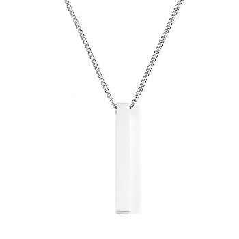 201 Stainless Steel Pendant Necklaces, Rectangle, Stainless Steel Color, 23.62 inch(60cm)