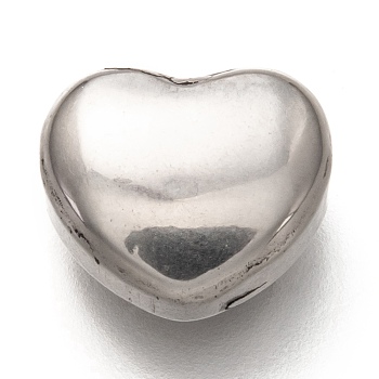 304 Stainless Steel Beads, Heart, Stainless Steel Color, 10x12x6mm, Hole: 2.5mm