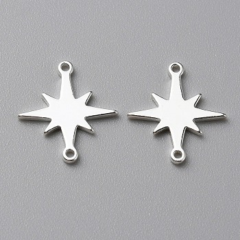 Brass Connector Charms, Star Links, Silver, 13x12x1mm, Hole: 0.8mm