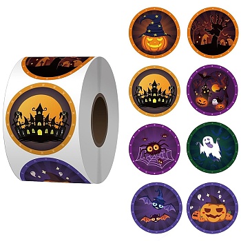 500Pcs Halloween Round Stickers, with All Paper Self-Adhesive Stickers, Ghost, 53x28mm