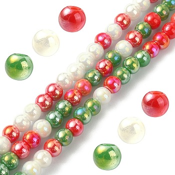 Opaque Electroplate Glass Beads Strands, AB Color Plated, Round, for Christmas, Colorful, 4~4.5mm, Hole: 0.9mm, about 100pcs/strand, 14.96''(38cm)