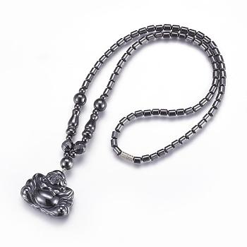 Non-Magnetic Synthetic Hematite Pendant Necklaces, Buddha, 19.6 inch(50cm)