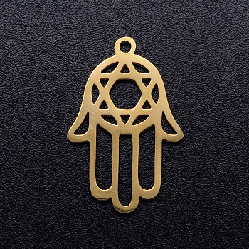 201 Stainless Steel Pendants, for Jewish, Hand/Hand of Fatima/Hand of Miriam with Star of David, Golden, 23x15x1mm, Hole: 1.4mm