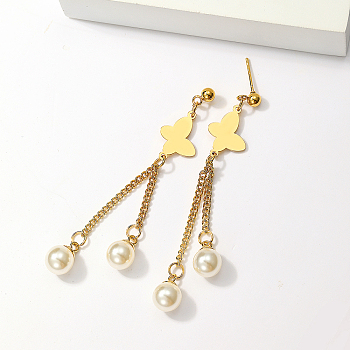 Elegant Classic Pearl Tassel Earrings for Women, Real 18K Gold Plated, 70x13mm