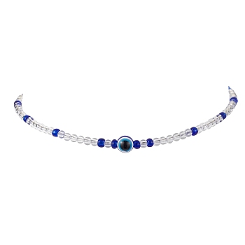 Resin Evil Eye & Acrylic Beaded Necklace for Women, Blue, 16.57 inch(42.1cm)