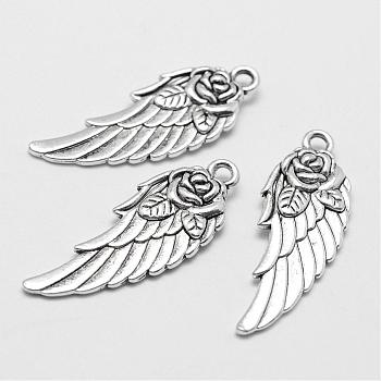 Alloy Pendants, Wing, Antique Silver, 31x11.5x3.5mm, Hole: 2mm