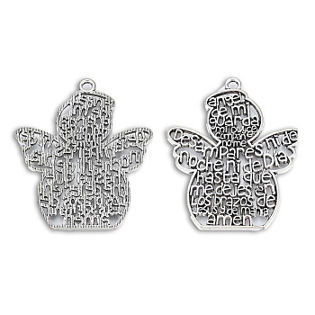 Tibetan Style Alloy Big Pendants, Cadmium Free & Lead Free, Angel with Word, Antique Silver, 59x49x2mm, Hole: 3.5mm