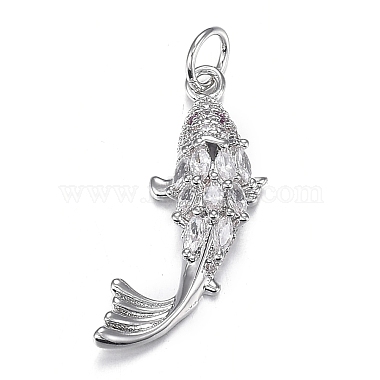 Real Platinum Plated Clear Fish Brass+Cubic Zirconia Pendants