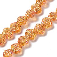 Electroplate Glass Beads Strands, Full Rainbow Plated, Rose, Orange, 12.5x14x9mm, Hole: 1mm, about 55pcs/strand, 25.98''(66cm)(EGLA-L040-FR01)
