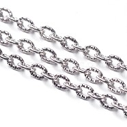 Lead Free & Nickel Free Iron Textured Cable Chains, Unwelded, with Spool, Oval, Platinum Color, 4x3x1mm, about 328.08 Feet(100m)/roll(CHT104Y-NF)
