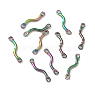 Ion Plating(IP) 304 Stainless Steel Links Connector Charms, Twisted Bar, Rainbow Color, 14x2.5x1.2mm, Hole: 1.2mm(STAS-Q323-12MC)
