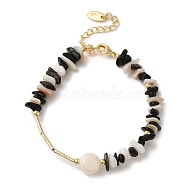 Natural Pearl & Shell & Obsidian Chips Beaded Bracelets, with Brass Clasps, Real 14K Gold Plated, 6-5/8 inch(16.7cm)(BJEW-C051-38G)
