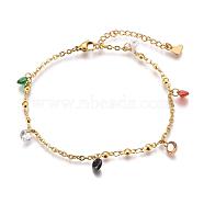 304 Stainless Steel Bracelets, with Cubic Zirconia and Lobster Claw Clasps, Golden, 8-1/4 inch(215mm)x2mm(BJEW-G525-36G)