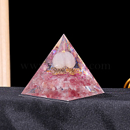 Resin Orgonite Pyramid Display Decorations, with Natural Strawberry Quartz, for Home Office Desk, 60mm(G-PW0004-55A)