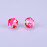 Printed Round Silicone Focal Beads, Deep Pink, 15x15mm, Hole: 2mm(SI-JX0056A-13)