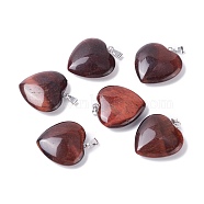Natural Red Tiger Eye Pendants, with Platinum Tone Brass Findings, Heart, 27~28x24.5~26x6~8.5mm, Hole: 2.4x5.6mm(G-G956-B47-FF)