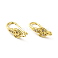 Brass Micro Pave Clear Cubic Zirconia Earring Hooks, Ear Wire, with Loops, Leaf, Real 18K Gold Plated, 16mm, Hole: 1mm, 20 Gauge, Pin: 0.8mm(ZIRC-R112-04G)