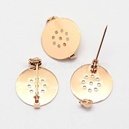 Flat Round Grade AAA Brass Base Settings, Brooch Back with Safety Pins, Cadmium Free & Nickel Free & Lead Free, Real 18K Gold Plated, 18x3mm, Hole: 1mm, Pin: 1mm(KK-O093-26-NR)