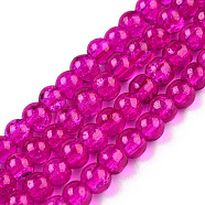 Spray Painted Crackle Glass Beads Strands, Round, Fuchsia, 8mm, Hole: 1.3~1.6mm, about 100pcs/strand, 31.4 inch(CCG-Q001-8mm-08)