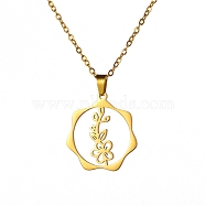 Stainless Steel Pendant Necklace, Golden, Flower, 16.14~19.69 inch(41~50cm) (PW-WG26640-01)
