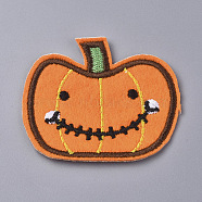 Computerized Embroidery Cloth Iron on/Sew on Patches, Costume Accessories, Pumpkin Jack-O'-Lantern Jack-o-Lantern, for Halloween, Orange, 49x59x1.5mm(DIY-L031-025)