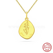 Birth Flower Style 925 Sterling Silver Pendant Necklaces, Real 14K Gold Plated, 17.91 inch(45.5cm)(STER-M116-05I-G)